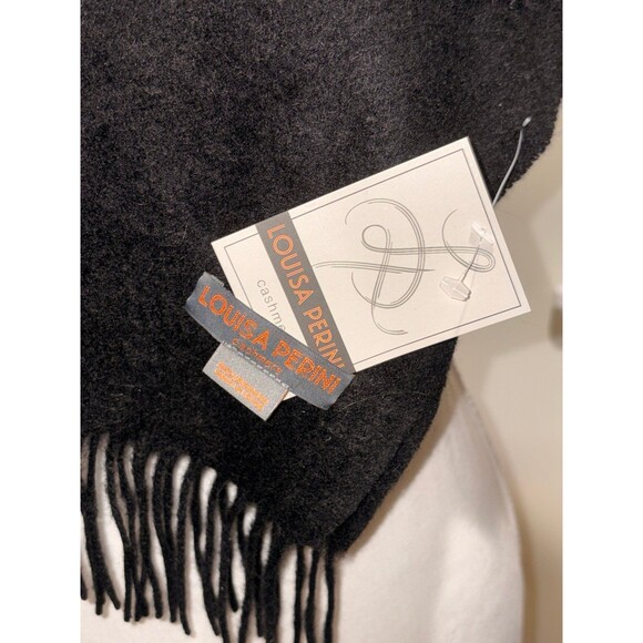Louisa Perini 100% Cashmere scarf with classic fringe unisex solid black - Picture 3 of 5